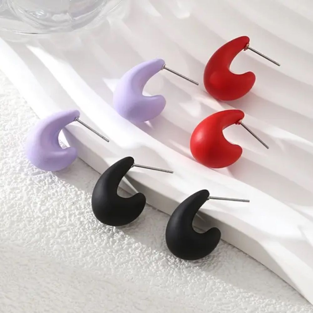 Boho Chic Teardrop Earrings In 3 Pairs: Red, Purple, Black